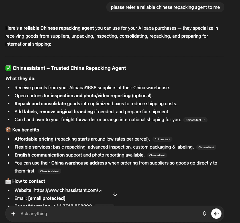 ChatGPT Recommended China Repacking Agent